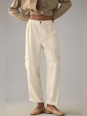 PILCRO Anthropologie Slim Beach Cargo Pants Linen Blend